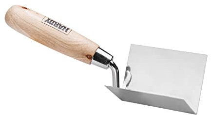 HARDY Paleta Angular Serie Interior * 28 * Mortero de Acero Inoxidable Albañilería Enlucido Mango de Madera Sólida Luz Cómoda 8x6x6cm