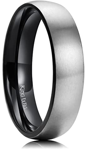 King Will BASIC - Anello in titanio argento da 5 mm/6 mm/7 mm, anello nuziale per uomo e donna, coppia, finitura spazzolata/opaca, bordo bombato/a gradino, vestibilità comoda, S 1/2(60.8mm), Metallo