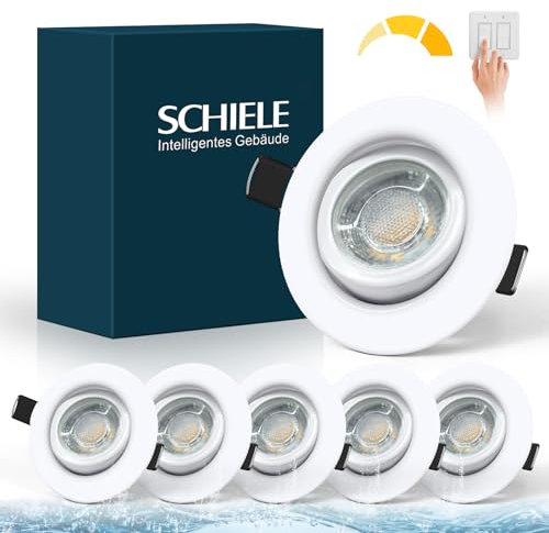 Schiele LED Einbaustrahler 230V Dimmbar, 68-78mm Lochmass, Warmweiß 7W LED Spots 230V Weiß Deckenspots Einbauleuchten Flach，700LM Deckenleuchte Einbauspot，IP44 Für Badezimmer Wohnzimmer, 6er set