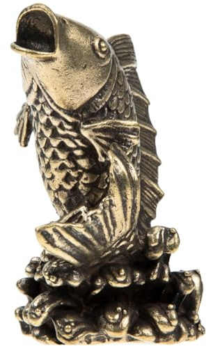 HOMSFOU Brass Carp Figurine Green Desktop Decor 6.00X4.00X3.00cm
