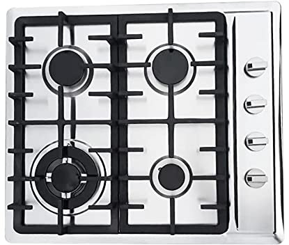 58 cm Gaskochfeld für 4 Kochfelder, Einbauherd, Erdgas/Propan, Edelstahl, Haushaltsgeräte, Gasherd (58 cm-2)