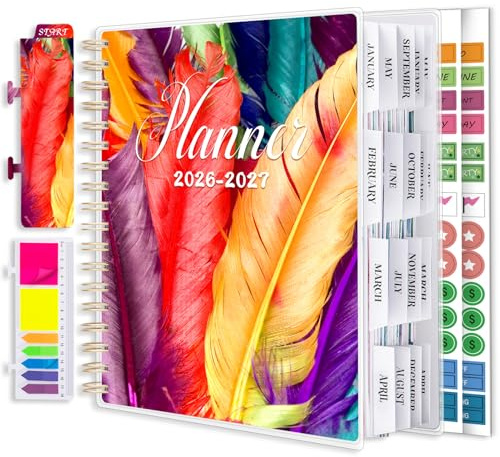 Planner 2026-2027, Large 18 Months Academic Daily Weekly Monthly Planner Yearly Agenda Jan. 2026–June. 2027, 7.9 x 9.8, Page Tabs, Separator Page, Pocket Folder, Bookmark, Stickers, Sticky Note Set