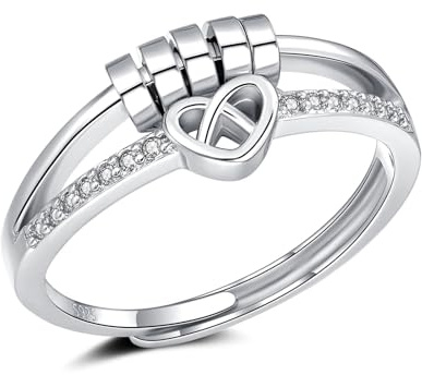 Deyanse Ångestring, i 925-Sterlingsilver, öppen och justerbar stressring, dekompressionsring med zirkonia, oändlig fidget spinner-ring, stämningsring mot ångest och stress, för kvinnor, Kubisk