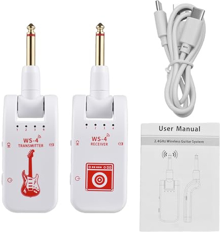 Kavolet 2,4 G trådlöst gitarrsystem, uppladdningsbart gitarrsändare och mottagare, med 10 timmars batteritid, plug and play, 48 K/16 bit realtidsöverföring, 282 graders vridbar kontakt