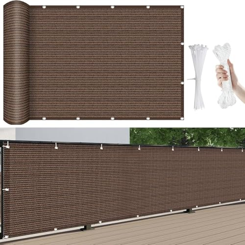 Paravento per Balcone 350 x 45 cm 200G/M² HDPE Blocco UV Al 95%, Copri Ringhiera Balcone per Balcone, per Giardino, Piscina, Marrone
