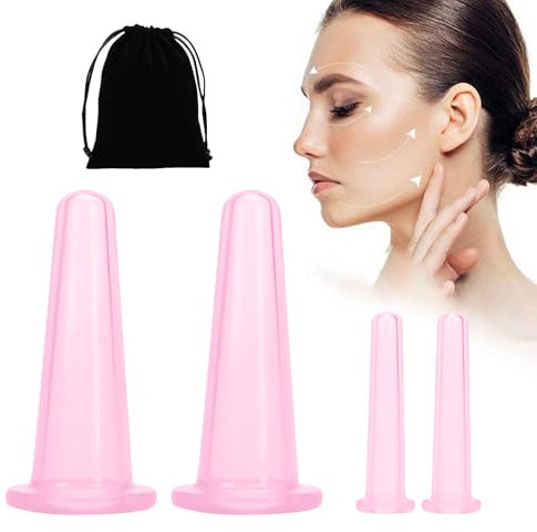 Coppette Massaggio Viso,Set Coppettazione Viso Silicone, Coppettazione Viso Silicone, Coppette Massaggio Rosa, Coppette Massaggio con Aspirazione, per Corpo Collo Gambe Braccio Schiena Facial