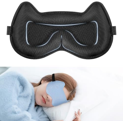 3D Eye Mask for Sleeping, 3D Contoured Blindfold, Cat Shape Eye Masks for Sleeping with Adjustable Strap, Soft Blindfold Memory Foam Cover for Women Girls