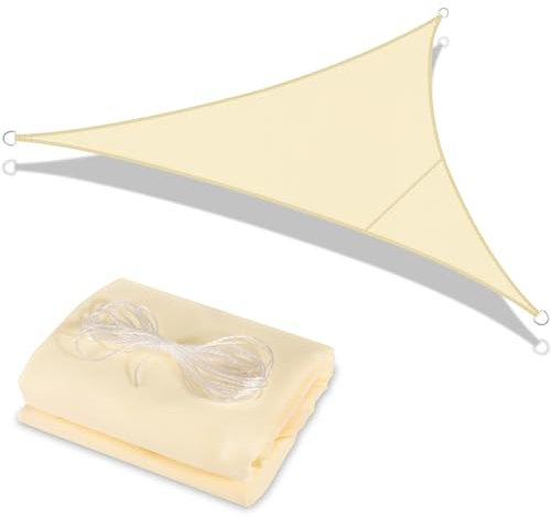 GLOSKIN Sonnensegel Dreieckig, 3 × 3 × 3 Meter Sonnenschutz und Wasserdichtes Sonnensegel,PES Polyesterfaser Sonnenschutz, Winddichtem und UV -Schutz für Gartenbalkon, Beige
