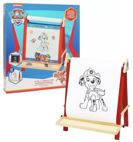 Paw Patrol Kids Easel with Double-Sided Magnetic Whiteboard, Chalkboard & Paper Roll - Children's Art Station with Built-in Storage Tray - 3-in-1 Educational Drawing Board for Creative Learning & Play