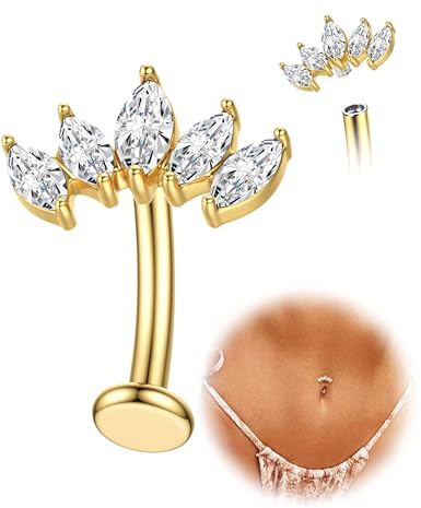 KRFY Piercing Nombril Titane Or Argent Percing Au Nombril Hypoallergénique 14G Piercings Nombril-Pendant Coeur Fleur Papillon Boule Fileté Intérieurement Flottant Navel Piercings 10/12MM