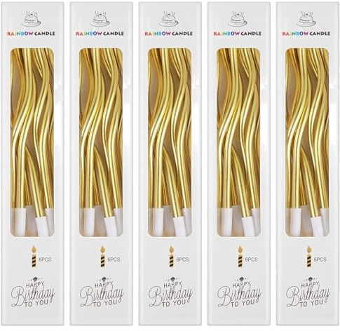 30 PCS Spiral Birthday Cake Candles, 15CM Spiral Cake Candles with Holders, Long Twisty Cupcake Candles Topper, Tall Candles for Wedding, Birthday, Party Decorations, Anniversary & Meetups (Gold)
