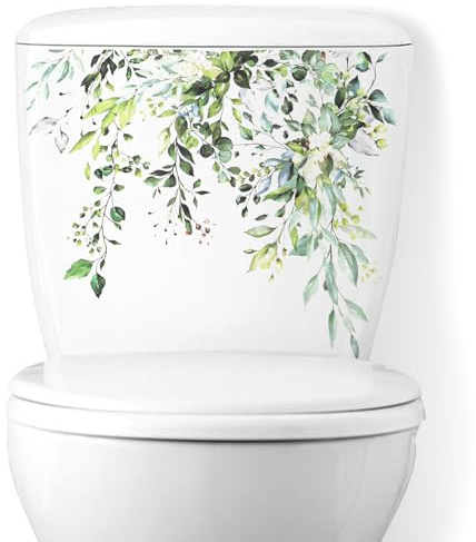 Green Plant Leaves Flowers Toilet Seat Lid Stickers, DIY Removable Toilet Sticker, Self-Adhesive Bathroom Wall Stickers, Decorative Sticker for Bathroom Lid Cistern