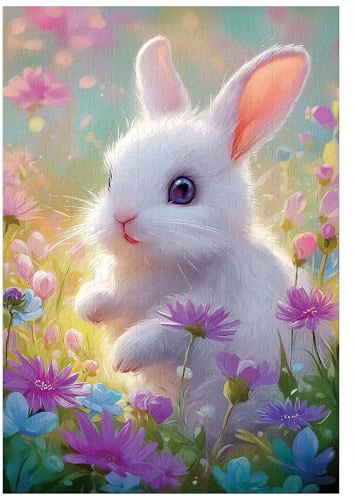 Ulord Puzzle de 300 pièces pour adultes - Lapin Fleur - 38,1 x 25,4 cm | Puzzle lapin mignon pour adultes et enfants Décoration de la maison Cadeau d'anniversaire Jouets