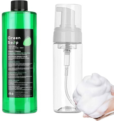 LEAYOKA 500ml Green Soap para Tatuajes Green Soap Tattoo 16.9OZ with Foam Bottle 200ml Green Tattoo Jabón Accesorios para tatuajes Jabón líquido para limpiar la piel durante el tatuaje