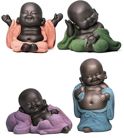 Faroby 4 estatuas de Buda Sonriente: Juego de adorables Figuras de Buda Sonriente, Linda decoración para bebé con Grandes Detalles, Adornos Felices para Regalar