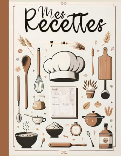 Mes Recettes: Cahier de cuisine à compléter avec 100 fiches détaillées, sommaire, icônes et espace pour vos notes personnelles. Un cadeau idéal pour tous les passionnés de cuisine.