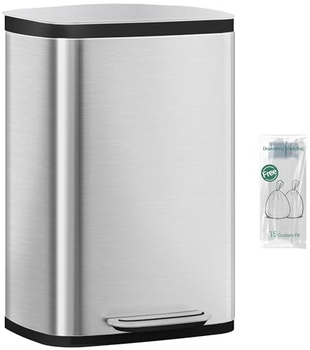 Hzuaneri Kitchen Bin 50 L, Pedal Bin with Soft-Close Lid, Silver
