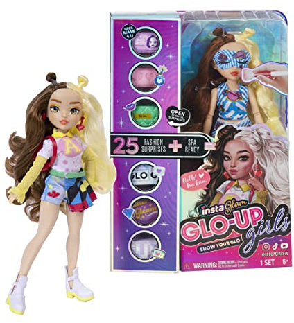 InstaGlam Glo Up Girls Erin Fashion Doll With 25 fashion Surprises and accessories. Collectable Doll for kids Age 4+ 10 inch scale doll Unboxing toy