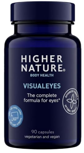 Higher Nature - VisualEyes - Supports Vision - Lutein, Zeaxanthin, Bilberry & Essential Vitamins - 10 Active Ingredients - Vegan - 90 Capsules