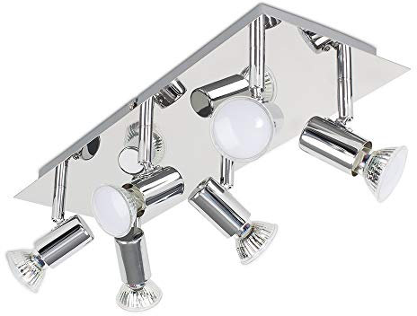 MiniSun | Modern Rectangular Silver Chrome 6 Way Adjustable GU10 Ceiling Spotlight | Ceiling Spots, Home Décor & Improvement Essential