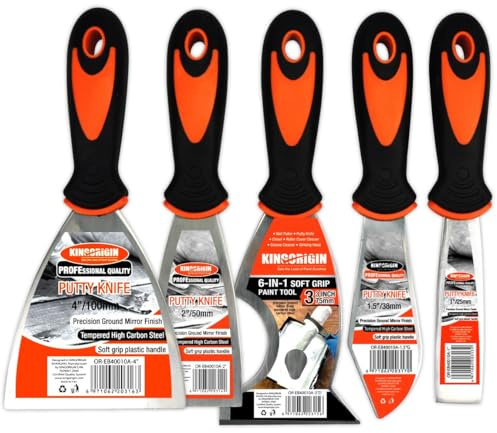 Kingorigin Putty Knife Set, 5 Pcs Paint Scraper (1 1.5 2 3 4), Multi-use Scraper Tool, Spackle Knife for Drywall Repair, Wallpaper Removal, Paint Application, Applying Putty, Plaster