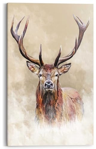 REINDERS Wandbild, Hirsch Zeichnung, Schlafzimmer, Wandbild, Wanddeko, Room Decor, MDF, Beige, 118 x 70