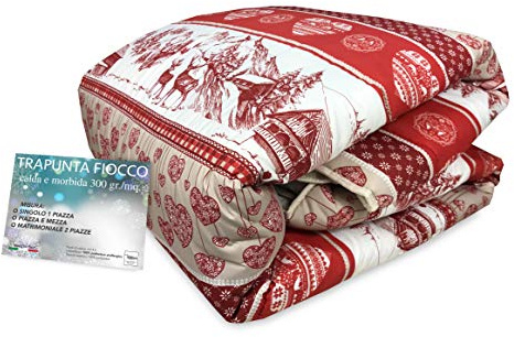 tex family Couette FIOCCO - Couette d'hiver Chaude et Douce, Fabriquée en Italie, Microfibre Hypoallergénique, Garnissage 300 g/m² - germagnano Rouge pour lit Simple 1 Place - 170x260 Cm.