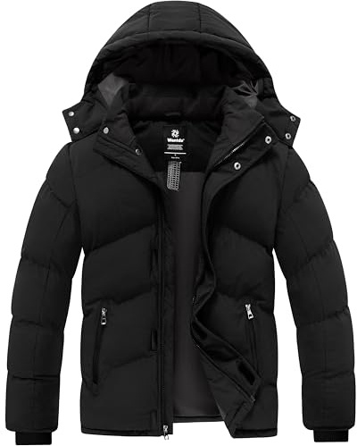 wantdo Men's Hooded Winter Coat Thicken Puffy Jacket Padded Parka Black Medium