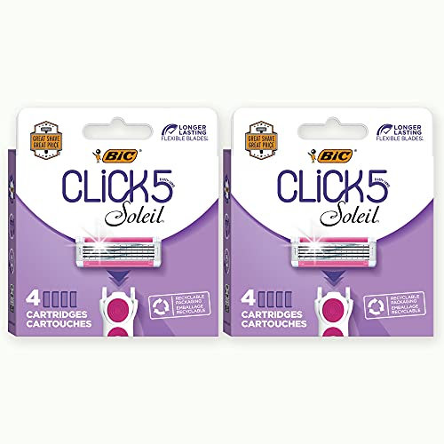 BIC Click 5 Soleil Damen-Rasierer Nachfüller mit 5 flexiblen Klingen und recycelbarer Box, 2 Boxen mit 4 Katrizen (insgesamt 8)