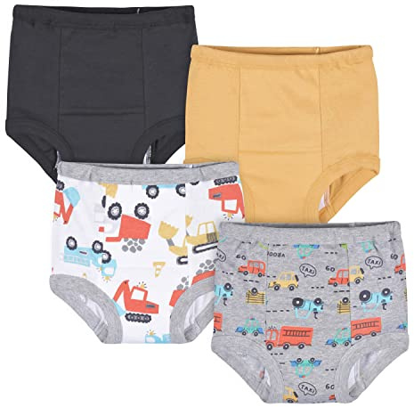 Gerber Baby Boys Infant Toddler 4 Pack Potty Training Pants Underwear Vehicles Yellow and Black 3T
