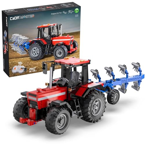 CaDA Multi-Function Red Farm Tractor & Plough - 1675 Pieces - Self-Build Brick Building Block Model C61052W