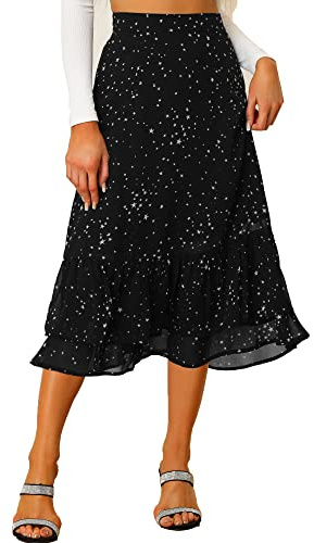 Allegra K Women's Printed Skirt Chiffon Ruffle Tiered Flowy Midi Skirts