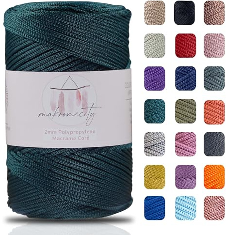 Makromecity makramégarn 2 mm x 230 m, premium polyester, makramérep, polypropen, garn för hantverk, hemdekorationer, bordstabletter, axelväska, handväska, löpare, nappkedja, 20 färger (skogsgrön)