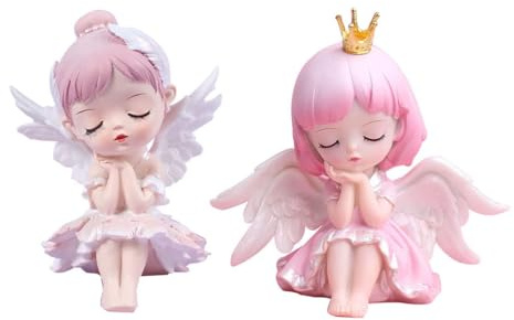 ACMEDE 2Pcs Moments Précieux Bébé Fille Priant Ange Chiffres Bisque Porcelaine Figurine Gâteau Toppers Enfants Fête Danniversaire Bébé Douche Noël Table Maîtresse Décorations
