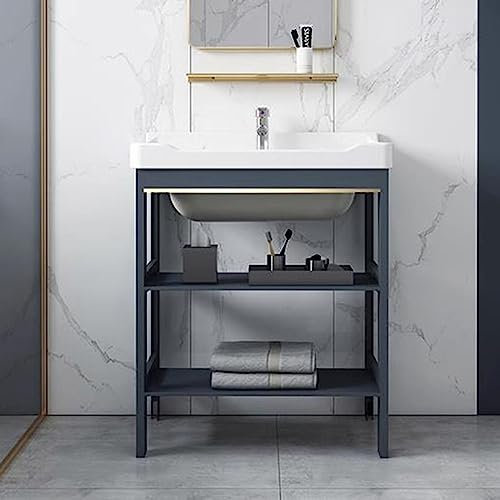 Corner Sink Set Bathroom Ceramic Washbasin, Ceramic Bathroom Sink ,White Porcelain Ceramic Vessel Sink with Drainer Unit and Water Pipe Faucet and Storage Shelves for Bathroom Laundry. ( Color : A , S