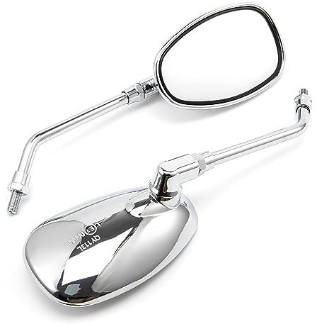 Universal Motorrad Seitenspiegel Oval Chrom Rückspiegel 10MM Motorrad Seitenspiegel FÜR XT 600 Virago 125 535 1100 Vmax 1200 (B)