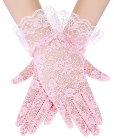 UCLEVER Guantes de Encaje para Mujer, Rosa Elegantes Guantes Cortos de Encaje para Boda Fiesta de Cena Fiesta del Té Cosplay Ópera Fiesta de Noche Accesorios