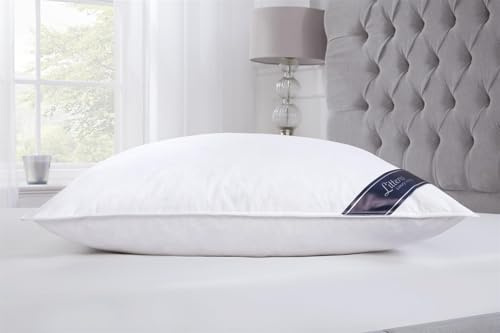 Littens Luxury Extra Filled Super King Size White Goose Feather & Down Side Sleeper Pillow 233TC Down-Proof Cotton, Piped Edge, Support, Long 50cm x 90cm (20 x 35) 1750 gram