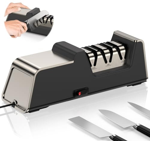 Professioneller Elektrischer Messerschärfer mit 100% Diamant-Schleifmitteln und Präzisionswinkelführungen, Geeignet für Doppeltem Anschliff Messer und Wellenschliff, Schnelle, Rasiermesserscharfe Erge