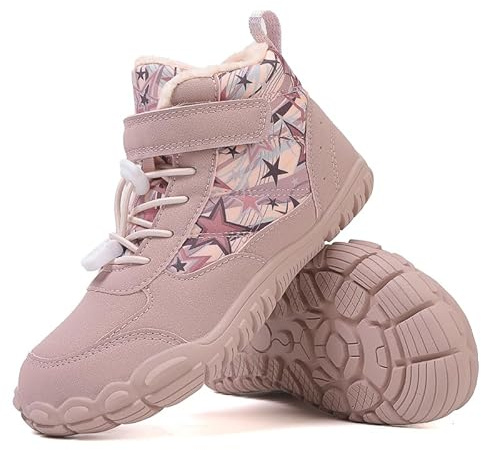 Niño Niña Barefoot Botas Invierno Cómodo con Calentar Forradas,Niño Niña Botas de Senderismo Transpirables,Botas de Nieve Barefoot Niños Antideslizante con Suela Zero Drop EU28-38