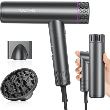 CONFU Fön Ionen Föhn Professioneller Salon Haartrockner 1700W Leicht und Faltbar Wenig Lärm Magnetischer Diffusor StylingDüse Extra lange Kabel, für Hause Salon und Reisen