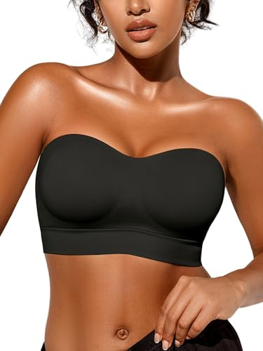 Cuteio Strapless Bras for Women, Invisible Wire-Free Push-Up Bandeau top, Anti-Slip Design with Removable Adjustable Clear Straps, Multi-Way Wear for Wedding, Party Dress