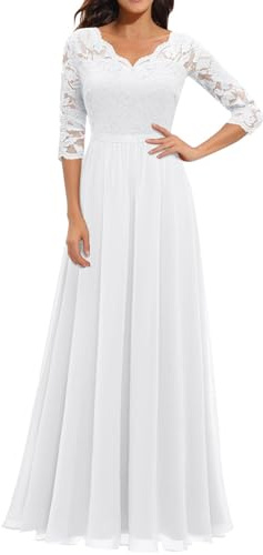 Generisch 2025 Women's Elegant Dress Lace Stitching Long Waist Bridal Dress, White, XL