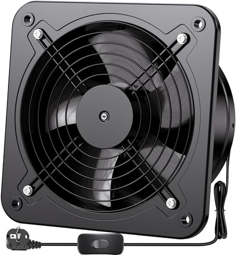 Hon&Guan Ventilatore di scarico 200 mm con interruttore, ventilatore da bagno in metallo con valvola di ritorno, per magazzino, garage