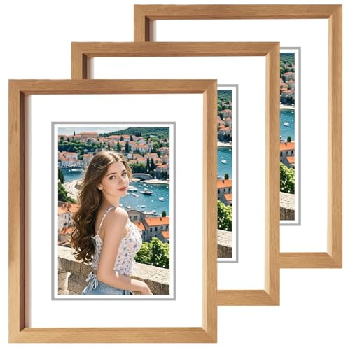 GBKDQQ Lot de 3 cadres photo en bois - 15 x 20 cm - Simples - En bois - Art déco - Pour portrait, chambre à coucher, salon, couloir - Couleur bois clair