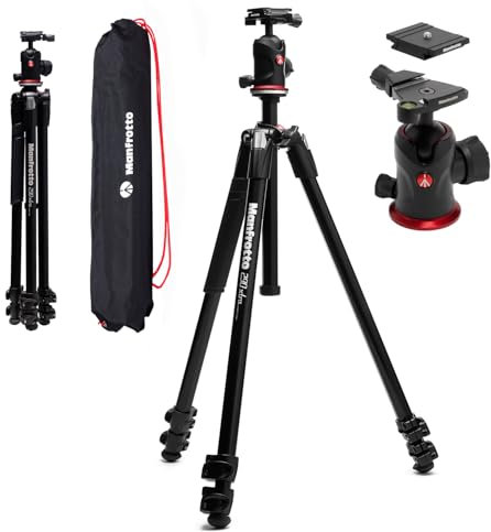 Manfrotto 290XTRA Treppiede Fotocamera in Alluminio con Testa a Sfera 496, 3 Sezioni, 4 Angoli, Blocco Rapido a Leva, Piastra Arca-Swiss, Portata10 kg, Borsa, per Reflex, Mirrorless