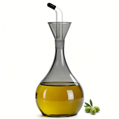 JPCRMOV Bouteille Huile Olive en Verre 380 ml avec Bec Verseur - Distributeur d’Huile d’Olive Gris - Protection contre la Lumière pour une Meilleure Conservation - Anti-gouttes & Anti-fuites