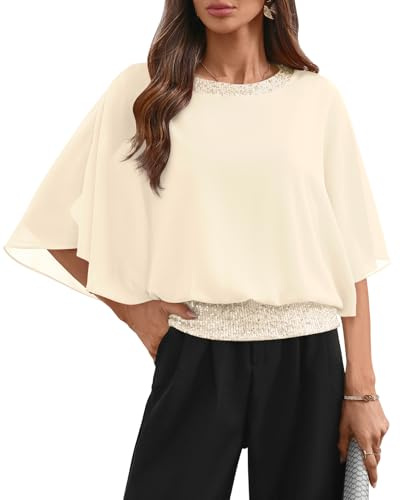 For G and PL Women's Sequin Formal Dressy Wedding Top Batwing Sleeve Chiffon Party Shirt