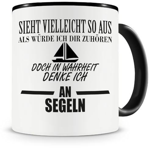 Samunshi® Ich denke an Segeln Tasse Kaffeetasse Teetasse Kaffeepott Kaffeebecher Becher H:95mm/D:82mm schwarz