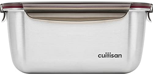 CANDL Cuitisan (Flora) recipiente hermético de acero inoxidable con tapa de clip, apto para microondas + horno, rectangular, recipiente para alimentos,EC7-SS11, (25,9cm x 19,5cm x 12,1cm / 3600ml)